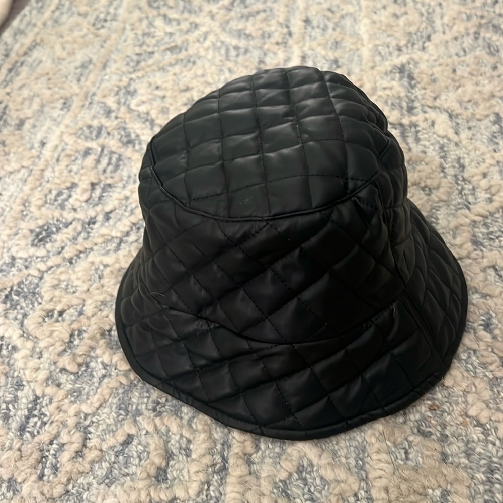 Sanctuary Black Faux Leather Bucket Hat